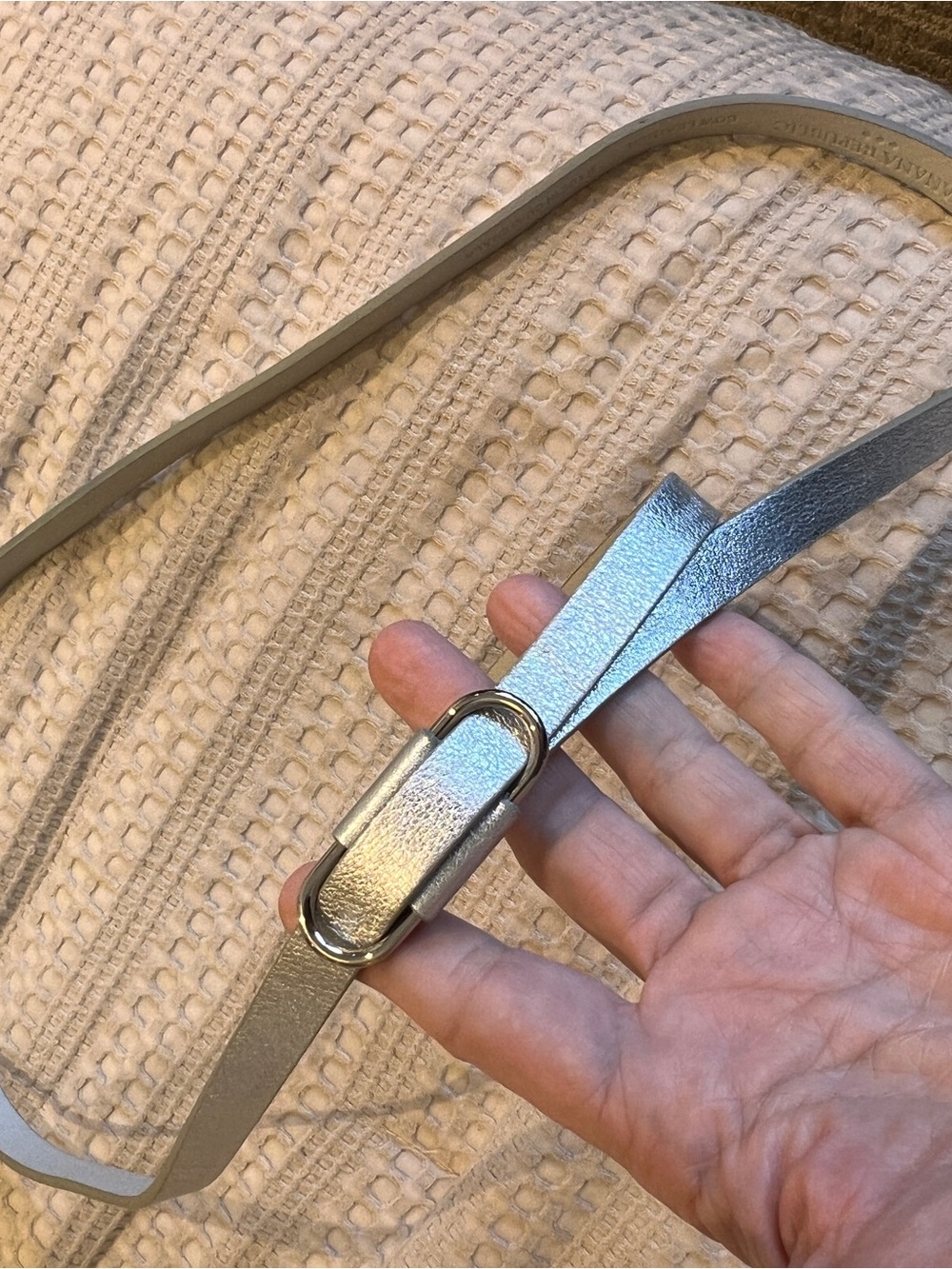 Banana Republic Silver Narrow Metallic Leather Belt with Oval Loop XL